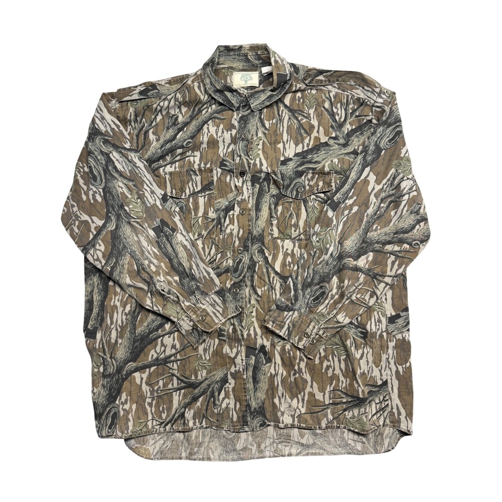 Vintage Mossy Oak Camo Hunting Shirt‎ Mens 2XL Made in USA Tree Camouflage